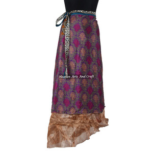 India Vintage Silk Sari Beach Wear <b>Wrap</b> <b>Skirt</b> 2 Layer Reversible Plus Size Long <b>Wrap</b> <b>Skirt</b> Fashion - Product Image 1
