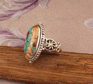 Bague artisanale en turquoise huître en argent sterling 925 pour femme, style bohème tendance, empilable, pour mariage, vente en gros, collection février - Product Image 6