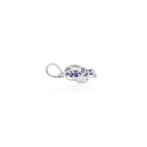 14K <b>Solid</b> White <b>Gold</b> Art Deco Elephant <b>Pendant</b> with Emerald and Blue Sapphire - Product Image 4