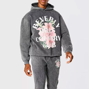 Conjunto deportivo informal para hombre con sudadera con capucha y estampado floral gris y pantalones tipo jogger - Product Image 3