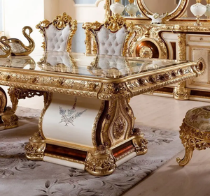 Juego de Comedor de Lujo en Madera de Teca Sólida Dorada, Estilo Europeo Clásico Tallado, para Comedor de Hotel, Hecho en Indonesia - Product Image 6