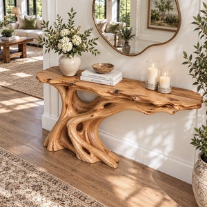 Console d'entrée en bois, table d'appoint étroite de style farmhouse, table derrière le canapé, buffet haut de gamme en bois massif de style Wabi Sabi - Product Image 2