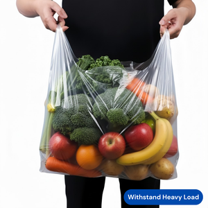 Sac en T-shirt en HDPE vert pour supermarché et épicerie, vente en gros, sac à poignée en forme de gilet, haute densité, recyclable, logo personnalisé - Product Image 2