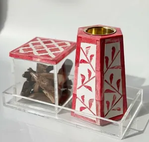 Bandeja de Servir Árabe Religiosa de Kuwait con Incrustaciones de Madreperla, con Quemador de Incienso Bakhoor y Mubkhar, Juego de Regalo Ideal para Eid - Product Image 4