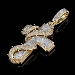 iced out thorned <b>cross</b> <b>pendant</b> necklace for <b>men</b> hip hop cubic zirconia cz simulated diamond silver gold plated religious jewelry - Product Image 3