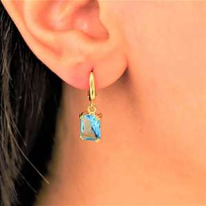 Pendientes colgantes de aguamarina, piedra de nacimiento de marzo, plata de ley 925, chapados en oro de 14 quilates, piedra preciosa azul, regalo para ella - Product Image 3