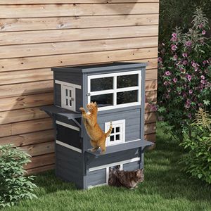 Casetta Classica per Gatti a 3 Piani da Esterno con Porta di Fuga, Riparo Resistente alle Intemperie per Gatti, Design Rettangolare Solido per Piccoli Animali - Product Image 2