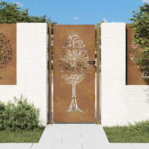 Puerta de Jardín de 39.4x68.9 Pulgadas con Diseño de Árbol, Rejilla y Puertas de Acero Corten - Product Image 1