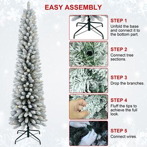 Albero di Natale Artificiale Floccato Preilluminato da 180 cm con Base Solida da 40 cm, Design Sparse con Effetto Neve per la Casa - Product Image 5