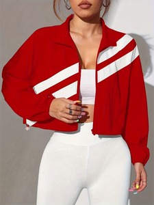Female Crop Wind <b>Jacket</b> with Drawstring Waist & <b>Workout</b> Tights Outfit | Girls Mock Neck Activewear Sweatsuit Performance - Product Image 3