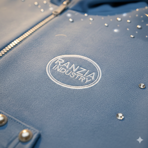 Sweat à capuche Ranzia grande taille entièrement zippé avec strass et broderie vieillie, et pantalon de survêtement zippé, avec patch Ranzia personnalisé en strass écologique - Product Image 5