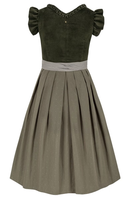 Robe Dirndl Vintage Coupe A-Line Mi-longue Manches Courtes Velours Col Festonné à Nouer Ourlet Droit Couleur Unie Taille Naturelle Style Urbain