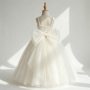 Elegante Vestido de Niña para Bodas con Tirantes de Perlas Color Marfil, Vestido Largo de Tul para Fiesta de Princesa para Adolescentes y Niñas, Venta al Por Mayor - Product Image 2