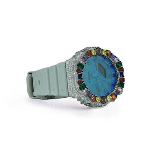 Montres élégantes en moissanite multi-pierres, semi-serties, avec bracelet en caoutchouc et boîtier rond de 20 mm, pour cadeau DOPE JEWELLS - Product Image 2