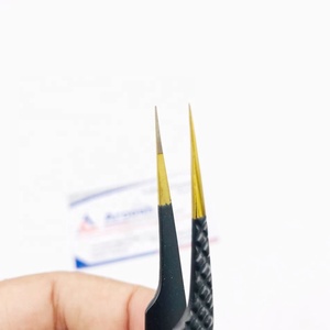คีมหนีบขนตาปลอมสำหรับต่อขนตาแบบตรงทำจากสแตนเลสสตีลสีดำทองไฟเบอร์โปร - Product Image 6