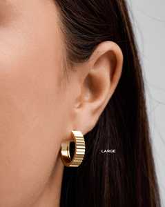Custom 14K 18K Solid Gold Wide Fluted Hoops <b>Earrings</b> Minimalist Small Medium Large Statement Huggies Jewelry For Women Wholesale - Product Image 4