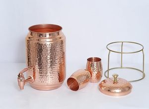 Pot à eau de luxe en cuivre martelé, lavable, avec couvercle, Matka ayurvédique, récipient de stockage et récipient isotherme pour usage domestique - Product Image 5