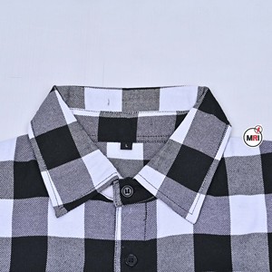 Camisa a Cuadros de Manga Larga para Hombre, Precio Económico al por Mayor, Corte Regular, Estilo Casual, Tejido con Patrón, Cuello Negro, Blanco y Gris - Product Image 5