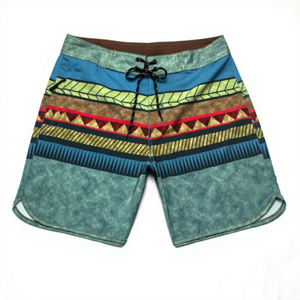 Men's Summer Cross-Border Five-Point Beach Swim Shorts Quick-Dry Canvas <b>Lace</b> <b>Elastic</b> Hot-Selling Striped Pattern - Product Image 1