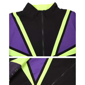 Veste coupe-vent zippée néon colorblock personnalisée OEM avec empiècements en maille géométriques, style streetwear unisexe, veste de sport, vente en gros B2B OEM - Product Image 6