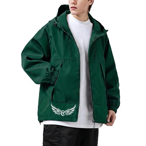 Veste à capuche unisexe en toile enduite violette avec logo aile, fermeture éclair sur le devant, coupe décontractée ample, coupe-vent d'automne - Product Image 5