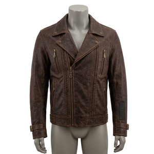 Chaqueta de Cuero Genuino Premium KADIA para Hombre con Parche de Goma, Chaqueta de Motero Personalizada de Alta Calidad, Color Marrón Desgastado - Product Image 2