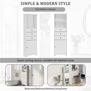 White Tall MDF Board Storage Cabinet with 3 Adjustable Drawers for Bathroom Kitchen or Living Room Painted - Product Image 3
