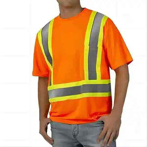 Camisa de Seguridad Reflectante Naranja para Hombre, Cuello Alto, Manga Corta, Transpirable, Informal de Verano, 100% Poliéster - Product Image 1