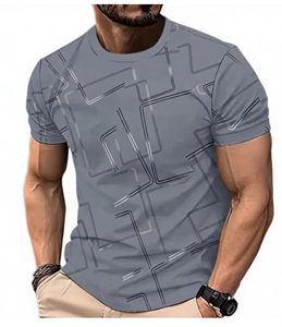 T-shirt à manches courtes pour homme, imprimé géométrique, col rond, coupe ajustée, vêtement décontracté, imprimé numérique, tissu jersey respirant - Product Image 1