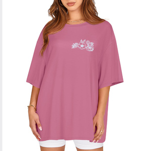 T-shirt ample et oversize pour femme, couleur unie, épaules tombantes, qualité supérieure, fabrication usine 2026, vente chaude - Product Image 1