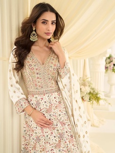 Traje Anarkali de Georgette Real para Mujer, con Lentejuelas, Largo hasta el Suelo, Estilo Moderno, para Bodas y Eventos - Product Image 2