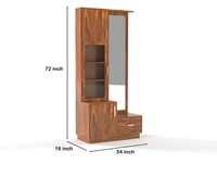 Armoire de chambre à coucher moderne en bois de manguier massif Pindel Handicraft |   Commode à 3 tiroirs Honey Finish avec miroir et rangements multiples |