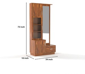 Modern Wood Wardrobe <b>Vanity</b> | Honey Finish Dresser with Mirror & Multi-Storage | Pindel Handicraft Export - Product Image 5