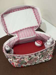 Niharo Floral <b>Quilted</b> Cotton Cosmetic <b>Bag</b> with Pink Trim Handle for Travel <b>Storage</b> Wholesale Custom Large Zipper Foldable - Product Image 2