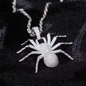 Collar de Plata de Ley 925 con Colgante de Araña 3D Helada, Joyería Hip Hop para Hombre, Moissanita Creada en Laboratorio, Chapado en Oro, Diseño Animal - Product Image 1