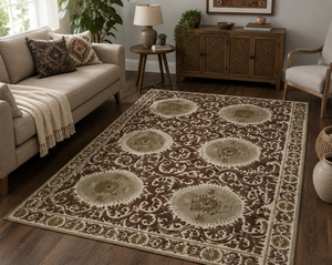 Alfombra de Lana Hecha a Mano con Diseño Tradicional Suzani, Alfombra Decorativa de Lujo para Sala de Estar o Dormitorio - Product Image 3
