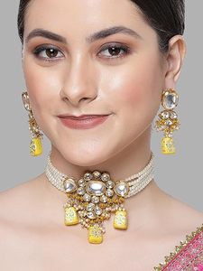 Hermoso Conjunto de Moda Étnico Antiguo con Cuentas, Estilo Elegante y Tradicional con Diseño de Flores Verdes, Acabado Dorado Brillante, Ideal para Bodas y Fiestas - Product Image 5