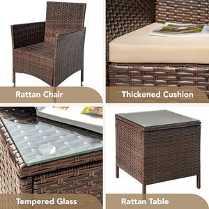 Juego de Muebles de Jardín de Mimbre de Diseño Moderno de 3 Piezas, Sillas de Ratán PE y Mesa Auxiliar con Cubierta de Vidrio para Decoración de Jardín junto a la Piscina - Product Image 2