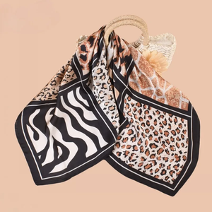 ผ้าพันคอพิมพ์ลายเสือดาวลายตาราง9ช่อง68ซม. สำหรับผู้หญิงผ้าพันคอผ้าไหมแบบบางผ้าคลุมไหล่อเนกประสงค์แนวย้อนยุคสำหรับฤดูใบไม้ผลิและฤดูร้อน - Product Image 3