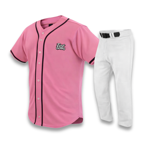 Professional <b>Baseball</b> Jersey <b>Set</b> Pink Short Sleeve Button Front Embroidered Logo White Pants Unisex Adult Regular Fit - Product Image 1