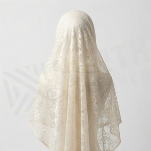 Women Cream Lace Chiffon Hijab Breathable Daily Wear Islamic Scarf Shawl - Product Image 2