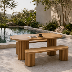 Ensemble table et bancs de jardin en teck massif pour café, restaurant, terrasse et bord de piscine - Product Image 4