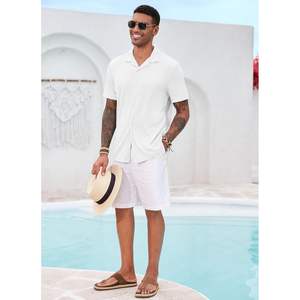 2025 ODM Casual Button Down Floral <b>Shirt</b> for <b>Men</b> Short Sleeve Cuban Collar Woven Textured Summer Beach <b>Stretch</b> Tops - Product Image 5