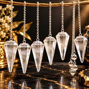 Vente en gros de pendules en cristal de quartz clair poli avec chaîne pour la radiesthésie et la divination des chakras - Product Image 1