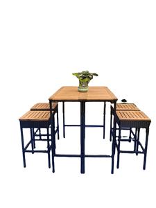 BS00028 Ensemble de mobilier de salle à manger d'extérieur moderne et élégant, table de bistrot, ensemble de bar en rotin tressé et bois, sectionnel, hauteur 4 pièces, pour cour - Product Image 5