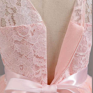 Vestido de niña de las flores de lujo al por mayor, rosa, con corpiño de encaje, cintura de cinta de satén y falda de tul completa, elegante vestido de princesa para cumpleaños - Product Image 4