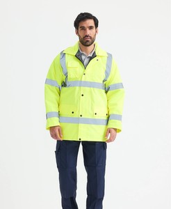 Veste de sécurité haute visibilité avec bandes réfléchissantes jaunes, manteau de travail pour hommes, design imperméable à capuche - Product Image 3