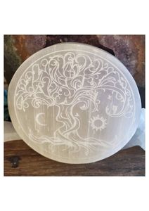 Natural Polished Selenite Charging Plate Round <b>Tree</b> Life Engraving <b>Crystal</b> Cleansing Disc Reiki Meditation Portable Home Decor - Product Image 3