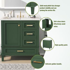 Mobile bagno moderno verde da 30 pollici con lavabo integrato e ante a chiusura ammortizzata - Product Image 6