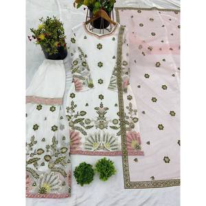 Top de fiesta de diseñador para mujer-Conjunto Plazzo y Dupatta con bordado pesado Trabajo Aspecto elegante - Product Image 4